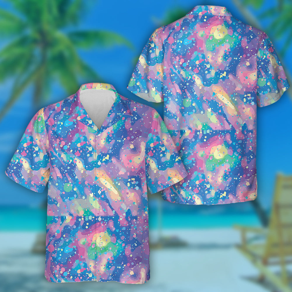 Watercolor Pink And Blue Splashes Smudges Camouflage Pattern Hawaiian Shirt, Hawaiian Shirt Gift, Christmas Gift