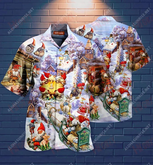 Oh! Santa Claus Gnomes Short Short Sleeve Shirt Vacation Hawaiian T Shirts Best Hawaiian Shirts Hawaiian Shirts For Women, Hawaiian Shirt Gift, Christmas Gift