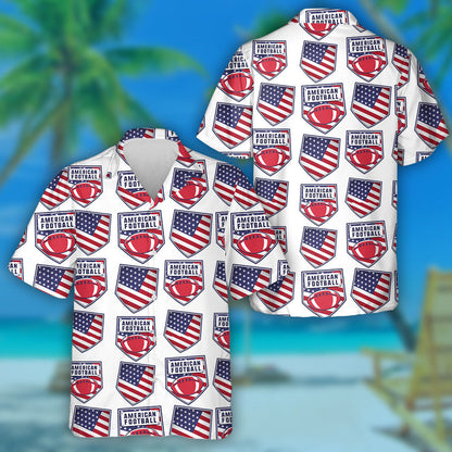 American Football Patch Pattern Design With USA Flag Hawaiian Shirt, Hawaiian Shirt Gift, Christmas Gift