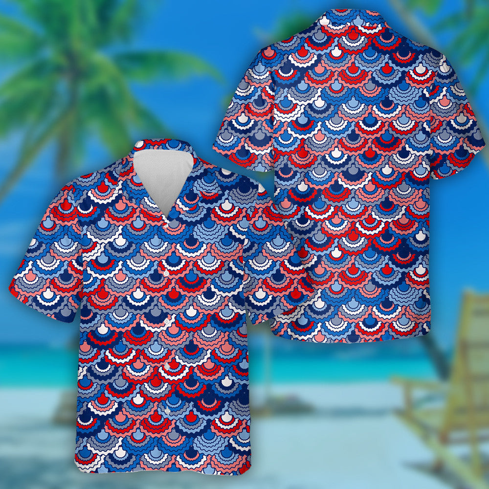 Festive American Flag Ribbons Bunting Scales Decoration Hawaiian Shirt, Hawaiian Shirt Gift, Christmas Gift