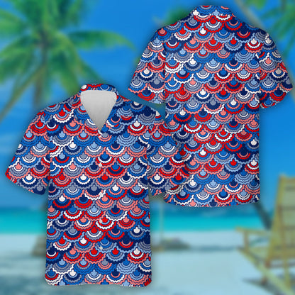 Festive American Flag Ribbons Bunting Scales Decoration Hawaiian Shirt, Hawaiian Shirt Gift, Christmas Gift