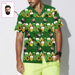 Saint Patrick's Day Beard Face Custom Photo Hawaiian Shirt, Hawaiian Shirt Gift, Christmas Gift