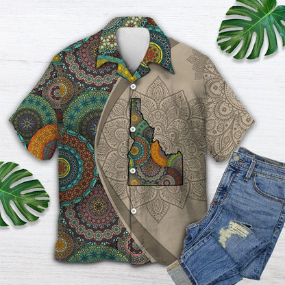 Antique Map Of Idaho Mandala Flower Patchwork Pattern Hawaiian Shirt, Hawaiian Shirt Gift, Christmas Gift