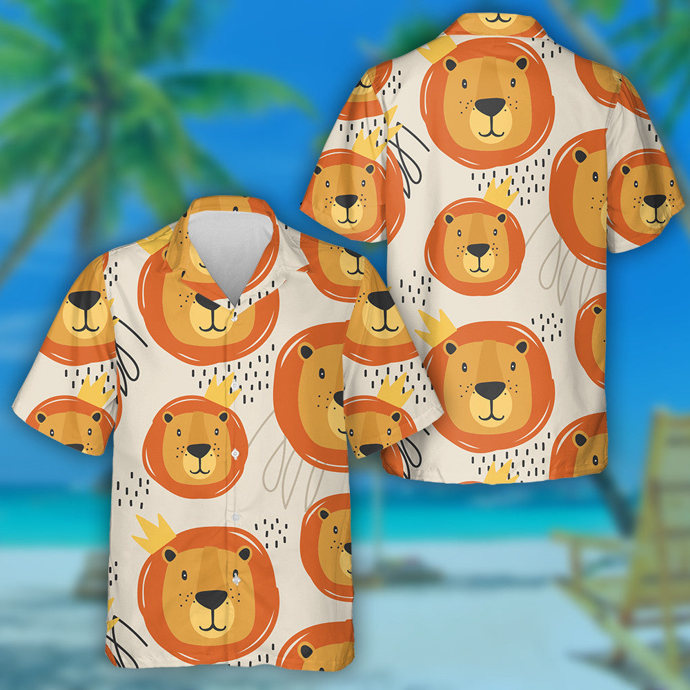 Lovely Lion In Crown On Pink Background Hawaiian Shirt, Hawaiian Shirt Gift, Christmas Gift