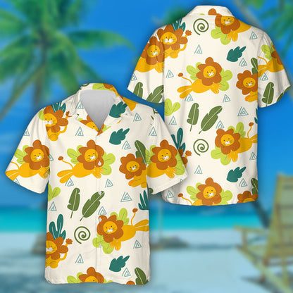 Funny Lion And Tropical Leaf On Pink Background Hawaiian Shirt, Hawaiian Shirt Gift, Christmas Gift