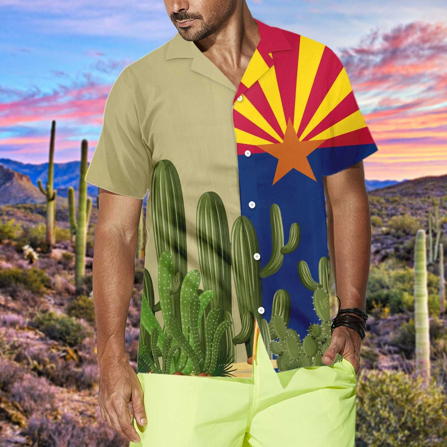 Proud Of Arizona Flag Saguaro Design Hawaiian Shirt,Hawaiian Shirt Gift, Christmas Gift