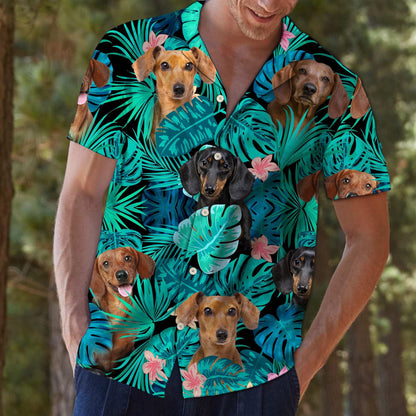 Head Of Dachshund Tropical Jungle Design Hawaiian Shirt, Hawaiian For Gift