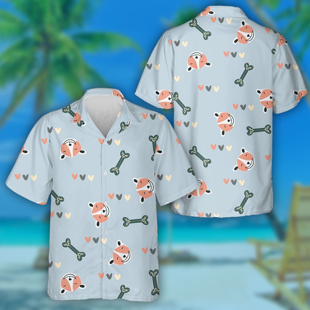 Hand Drawn Cute Dog Faces And Green Bone Hawaiian Shirt, Hawaiian Shirt Gift, Christmas Gift