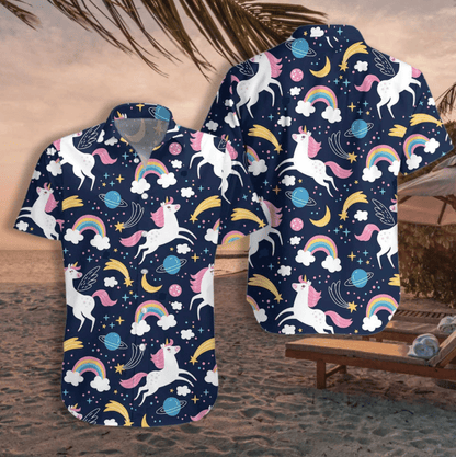 Cheerful Unicorn And Rainbbow Pattern Hawaiian Shirt, Hawaiian Shirt Gift, Christmas Gift