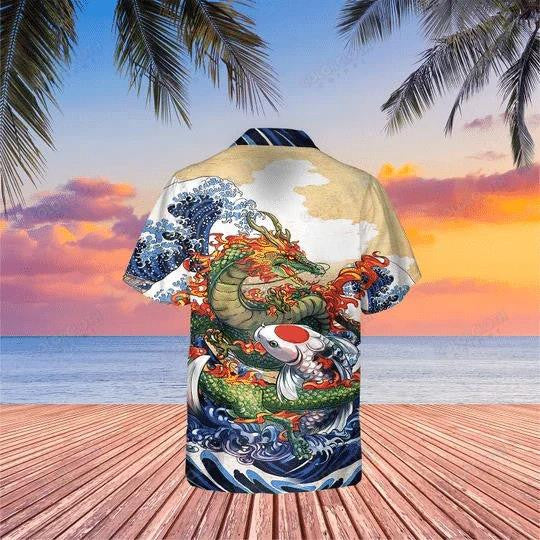Realistic Art With Dragon And Koi Fish Hawaiian Shirt,Hawaiian Shirt Gift, Christmas Gift