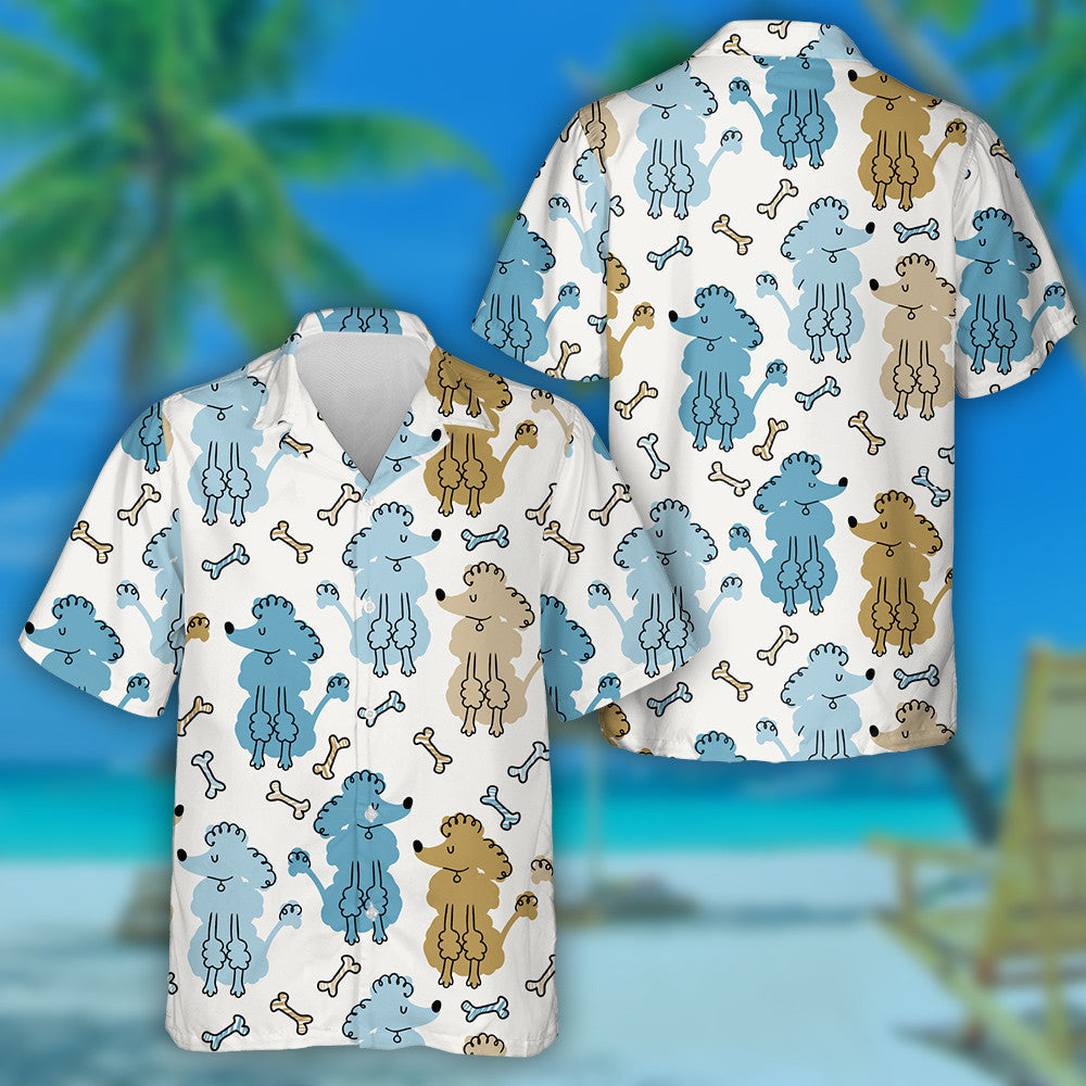 Poodle Dogs And Bone On A White Background Hawaiian Shirt, Hawaiian Shirt Gift, Christmas Gift