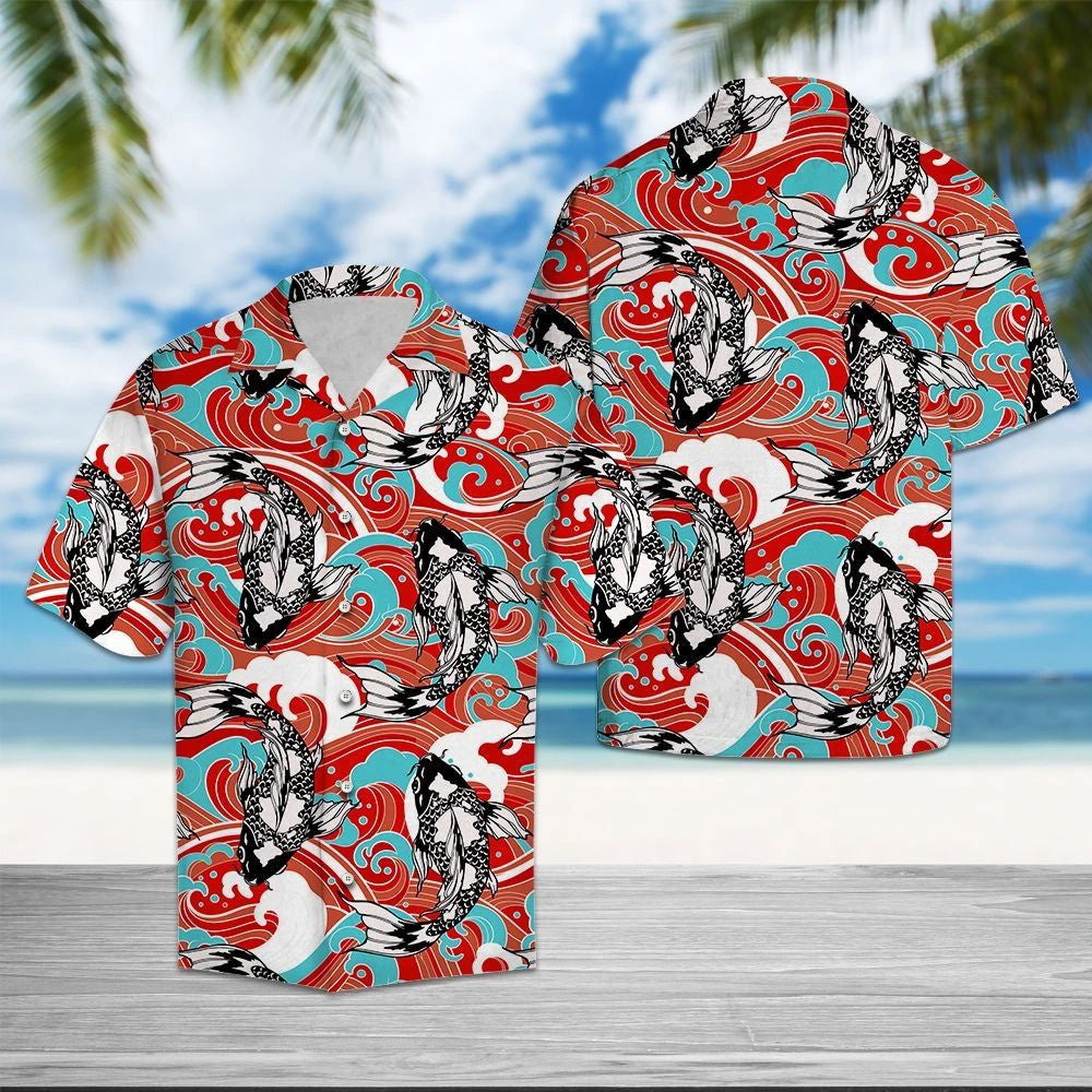 Awesome Drawing By Japanese Koi Fish Wave Pattern Hawaiian Shirt, Hawaiian Shirt Gift, Christmas Gift
