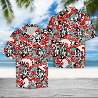 Awesome Drawing By Japanese Koi Fish Wave Pattern Hawaiian Shirt, Hawaiian Shirt Gift, Christmas Gift