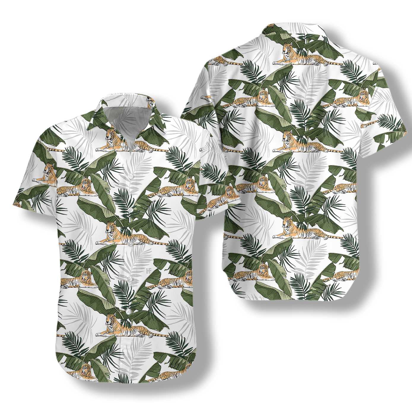 Tropical Tiger King Of Jungle With Banana Leaf Hawaiian Shirt, Hawaiian Shirt Gift, Christmas Gift
