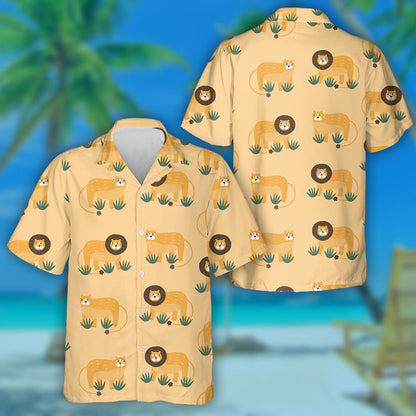 Cute Lions With Funny Eyes And Green Bush Hawaiian Shirt, Hawaiian Shirt Gift, Christmas Gift