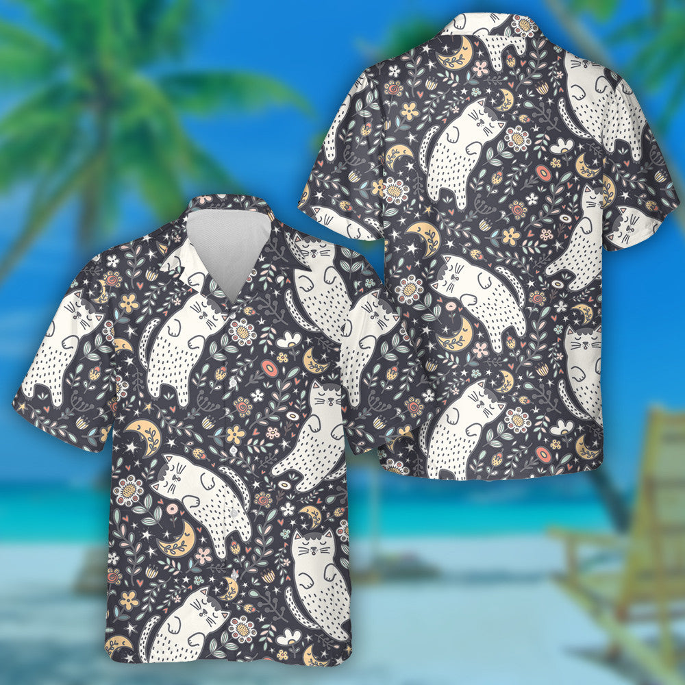 Good Night Adorable Cat Sleeping In The Plants Hawaiian Shirt, Hawaiian Shirt Gift, Christmas Gift