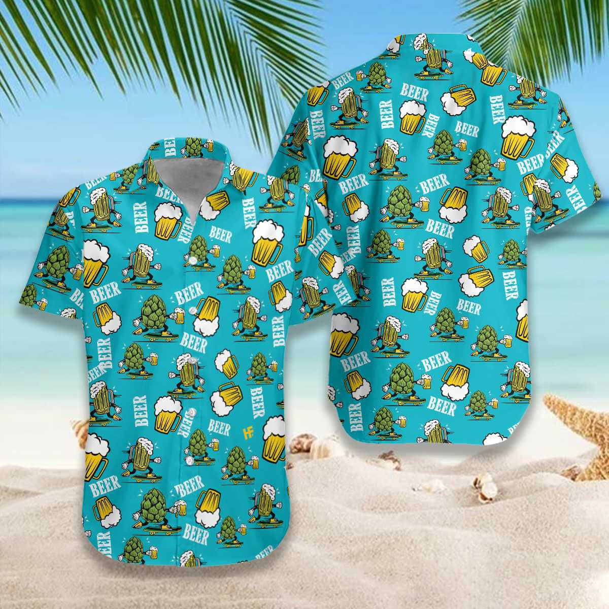 Funny Beer On Deep Sky Blue Design Hawaiian Shirt, Hawaiian Shirt Gift, Christmas Gift