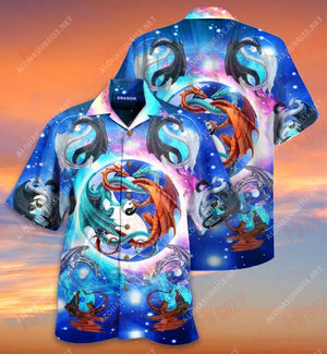 Yin Yang Dragon Unisex Short Short Sleeve Shirt Summer Hawaiian T Shirts Custom Hawaiian Shirts Hawaiian Shirt Pattern, Hawaiian Shirt Gift, Christmas Gift