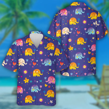 Colorful Cute Elephants And Flowers With Sun Heart Hawaiian Shirt, Hawaiian Shirt Gift, Christmas Gift
