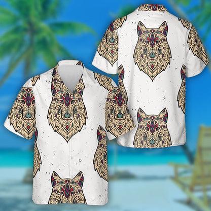 Boho Design With Tribal Style Wolf Ethnic Ornaments Hawaiian Shirt, Hawaiian Shirt Gift, Christmas Gift