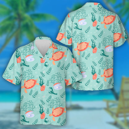 Turtle And Polynesian Symbols On White Hawaiian Shirt, Hawaiian For Gift