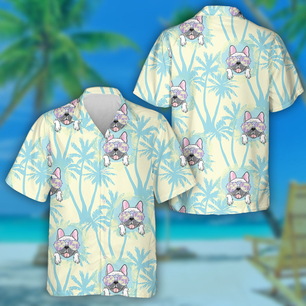Bulldog With Sunglasses And Coconut Tree Hawaiian Shirt, Hawaiian For Gift