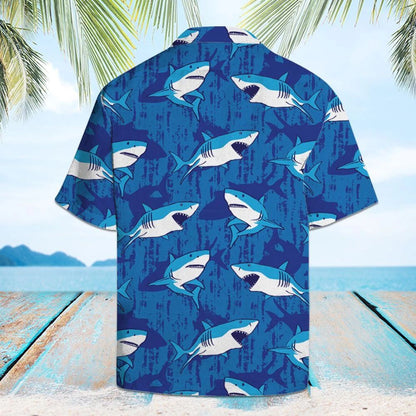 Amazing Shark Swimming On Deep Blue Sea Pattern Hawaiian Shirt, Hawaiian Shirt Gift, Christmas Gift