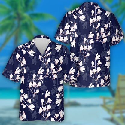 Watercolor Romantic Violet Flower And Leaves On White Design Hawaiian Shirt, Hawaiian Shirt Gift, Christmas Gift