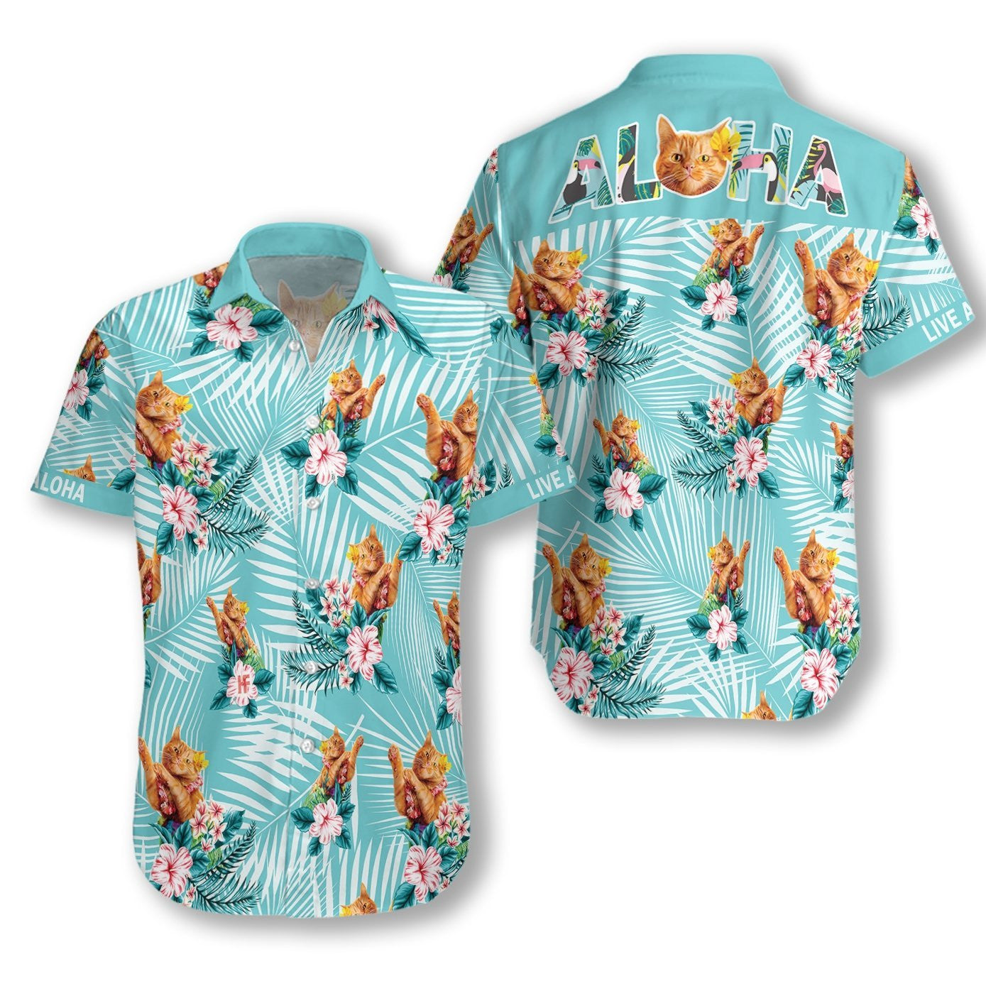 Cat Aloha On Light Sky Blue Design Hawaiian Shirt, Hawaiian Shirt Gift, Christmas Gift