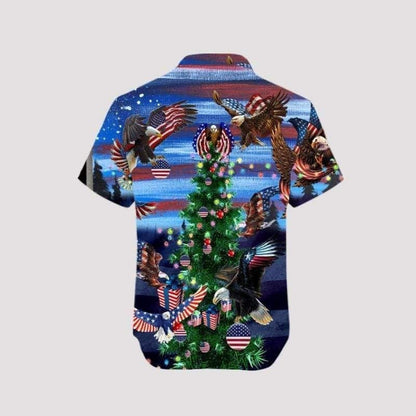 Merry Christmas Hawaiian Shirt America Eagle Colorful Tree Pattern, Hawaiian Shirt Gift, Christmas Gift