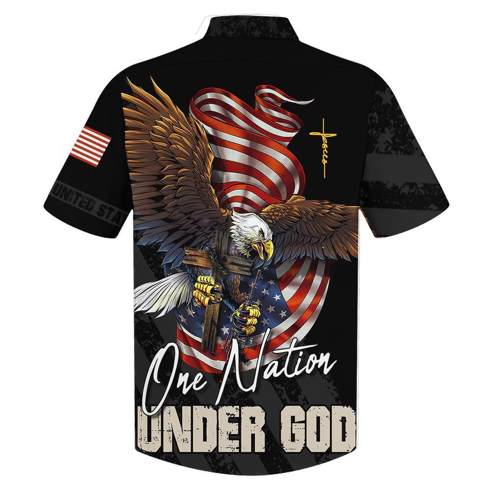 One Nation Under God Eagle With American Flag Hawaiian Shirt, Hawaiian Shirt Gift, Christmas Gift