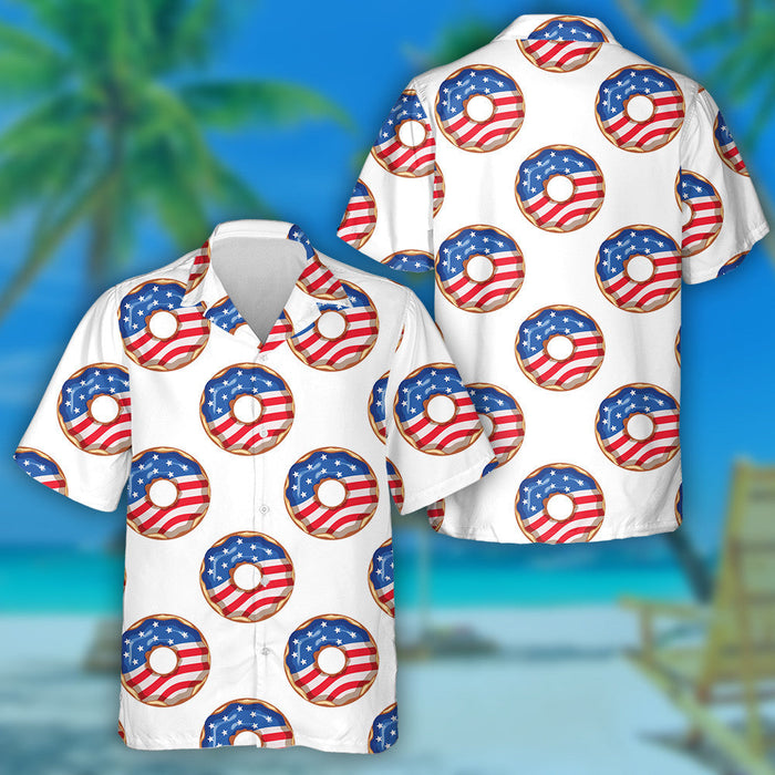 American Flag Donuts On White Background Hawaiian Shirt, Hawaiian For Gift