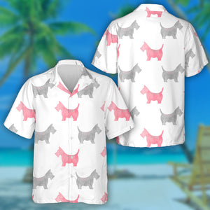 Grey And Pink Watercolor Terrier Dogs Hawaiian Shirt,Hawaiian Shirt Gift, Christmas Gift