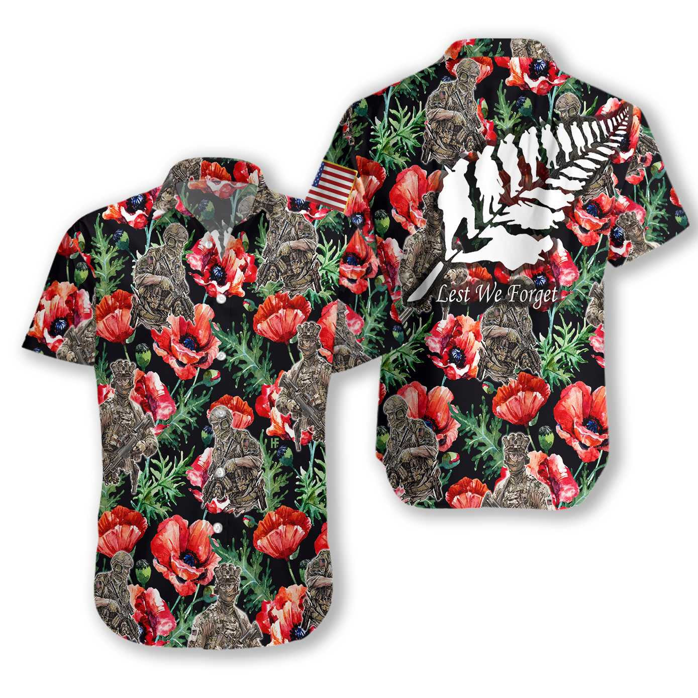 Veteran Less We Forget Vivid Flower Garden Hawaiian Shirt, Hawaiian Shirt Gift, Christmas Gift