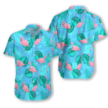 Flamingo In Turquoise Garden Pattern Hawaiian Shirt, Hawaiian Shirt Gift, Christmas Gift