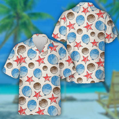 Hand Drawn Shaped In Red Blue And Brown Pattern Hawaiian Shirt, Hawaiian Shirt Gift, Christmas Gift