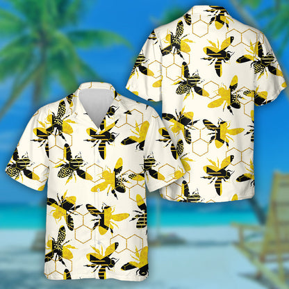Hand Drawn Geometric With Bees Modern Hawaiian Shirt, Hawaiian For Gift