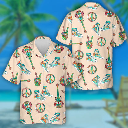 Colorful Hippie Pattern With Rainbow And Peace Symbol Hawaiian Shirt, Hawaiian Shirt Gift, Christmas Gift