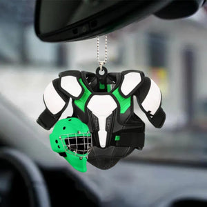 Personalized Hockey Helmet and Shoulder Pads Flat Acrylic Car Hanging Ornament, Hockey Car Ornament, Christmas Decoration