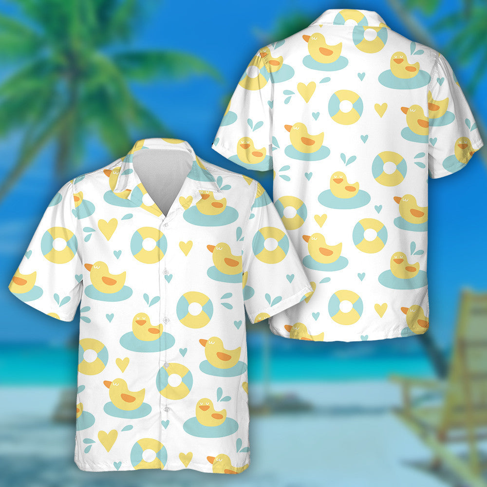 Hand Drawn Cute Duck And Heart Hawaiian Shirt, Hawaiian For Gift
