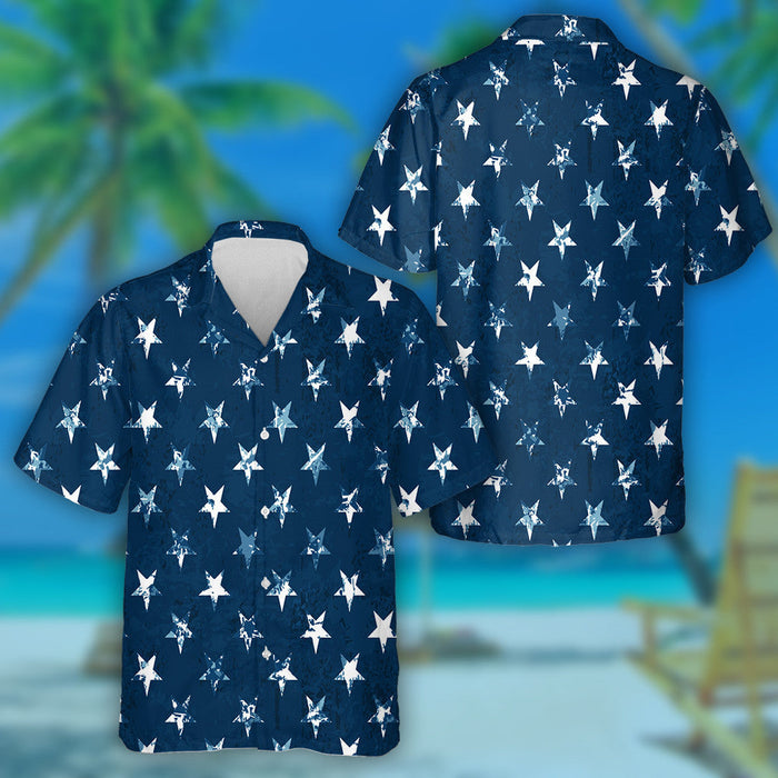 American Dark Blue Stars Grunge Textured Hawaiian Shirt, Hawaiian For Gift