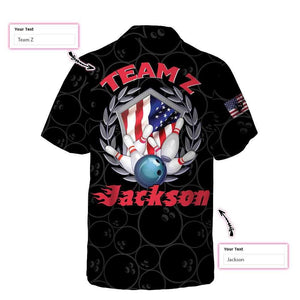 Bowling Team American Flag Black Background Custom Name Hawaiian Shirt, Hawaiian Shirt Gift, Christmas Gift