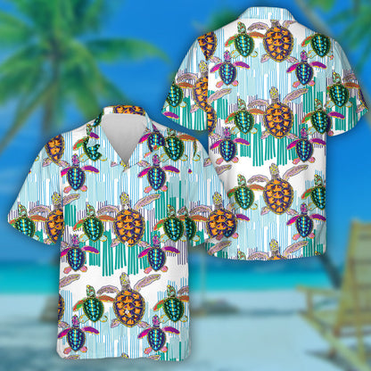 Hand Drawn Tribal Turtles Crawl To The Water Hawaiian Shirt, Hawaiian Shirt Gift, Christmas Gift