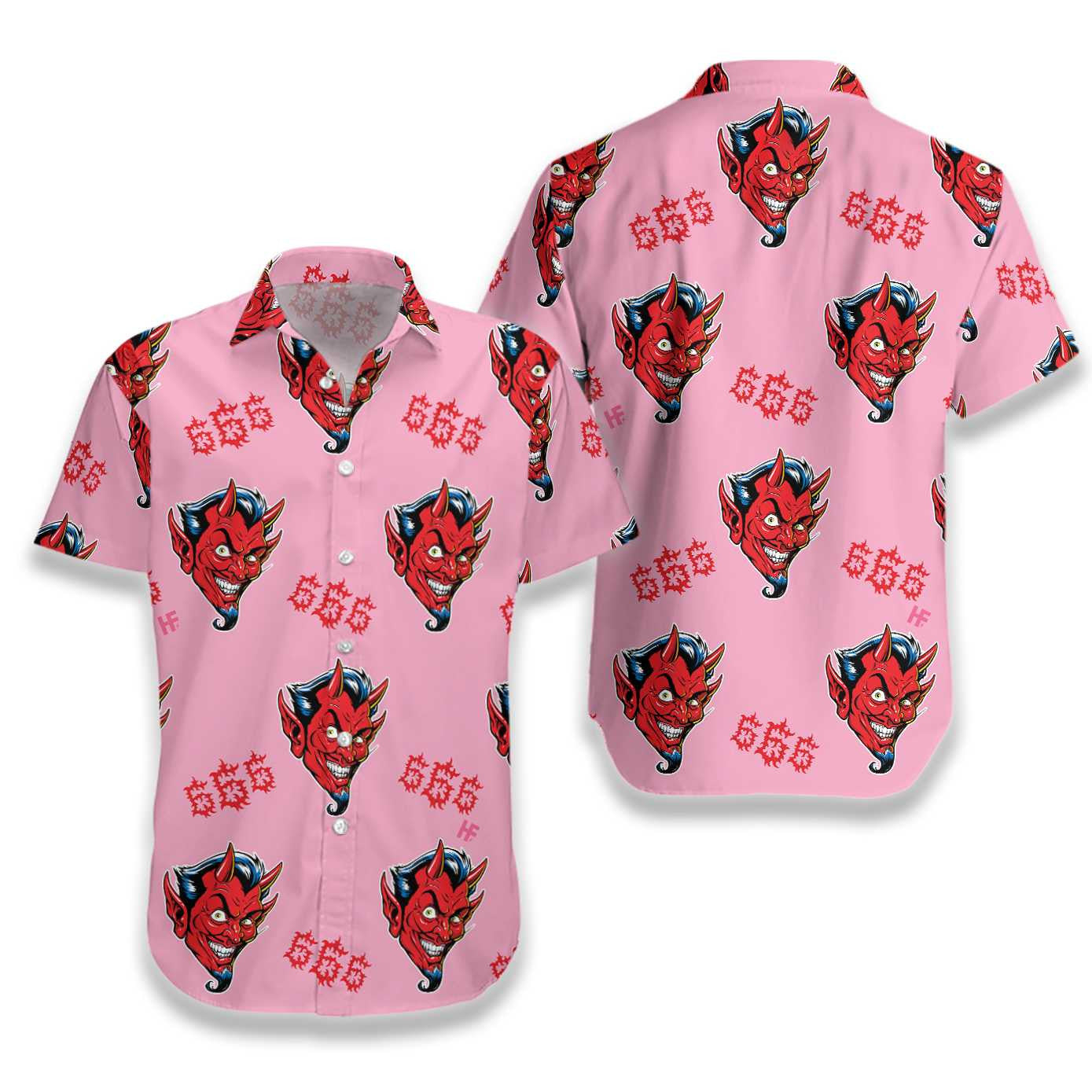 Red Devil Face On Pink Background Hawaiian Shirt,Hawaiian Shirt Gift, Christmas Gift