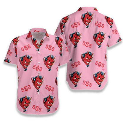 Red Devil Face On Pink Background Hawaiian Shirt,Hawaiian Shirt Gift, Christmas Gift