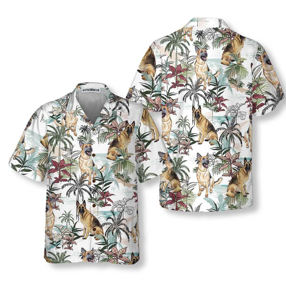German Sheperd Summer Tropical Pattern Hawaiian Shirt,Hawaiian Shirt Gift, Christmas Gift