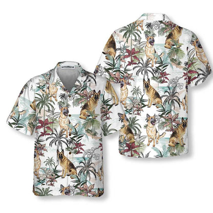 German Sheperd Summer Tropical Pattern Hawaiian Shirt,Hawaiian Shirt Gift, Christmas Gift