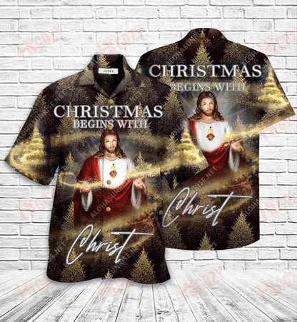 Christmas Begins With Jesus Short Hawaiian Shirt Vacation Aloha Shirt Best Hawaiian Shirts Hawaiian Shirts For Women, Hawaiian Shirt Gift, Christmas Gift