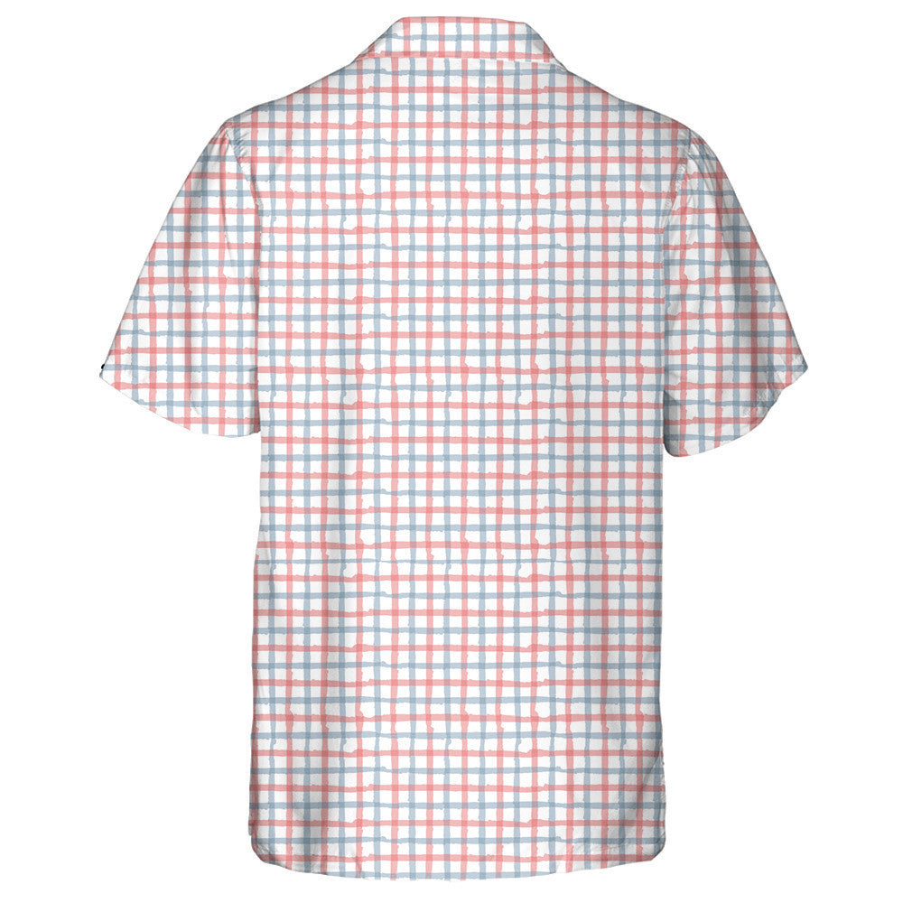 American Flag Colors Line Drawn Gingham Plaid Hawaiian Shirt, Hawaiian Shirt Gift, Christmas Gift