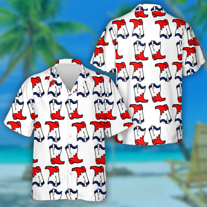 Memorial Independence Day Cowboy Boots Drawn Doodle Pattern Hawaiian Shirt, Hawaiian Shirt Gift, Christmas Gift